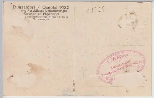 (113857) AK Düsseldorf, Gesolei, Bayerisches Alpendorf 1926