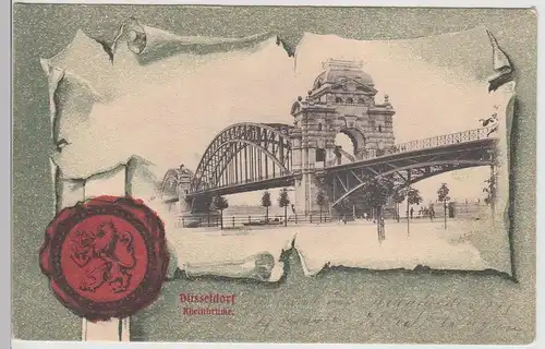 (113405) AK Düsseldorf, Rheinbrücke, Wappen im Siegel, bis 1905