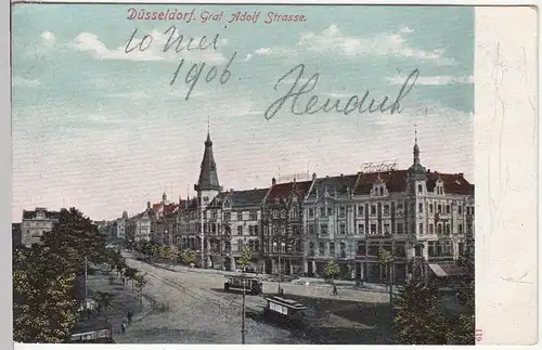 (109676) AK Düsseldorf, Graf Adolf Straße, Straßenbahn 1906
