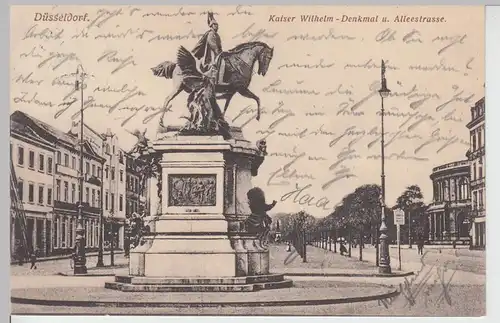 (103227) AK Düsseldorf, Kaiser Wilhelm-Denkmal u. Alleestraße, 1912