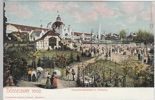 (101517) AK Düsseldorf, Ausstellung 1902, Hauptindustriehalle mit Fontäne