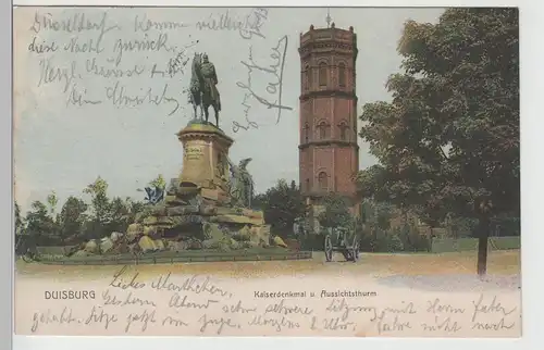 (76689) AK Duisburg, Kaiserdenkmal und Aussichtsturm, 1902