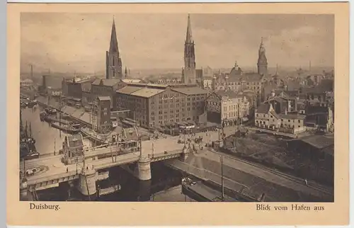 (41926) AK Duisburg, Blick vom Hafen aus 1910/20er