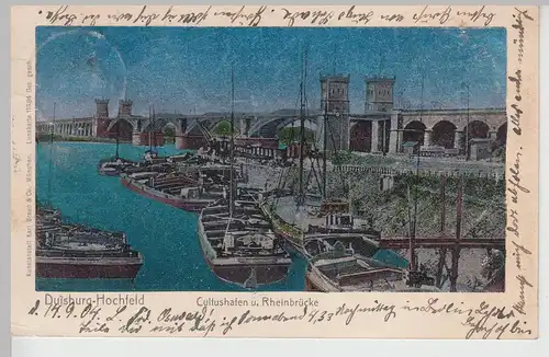 (112719) AK Duisburg Hochfeld, Kultushafen, Rheinbrücke, Lunakarte 1904