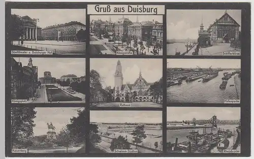 (101277) AK Duisburg, Mehrbildkarte, Schifferbörse, Schwimmstadion, vor 1945