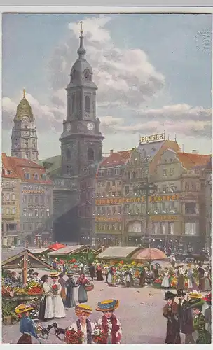 (98670) Künstler AK Dresden, Altmarkt, Blumenmarkt, Kreuzkirche, v. 1945