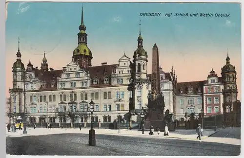 (97754) AK Dresden, Schloss, Wettin Obelisk, Straßenbahn 1915