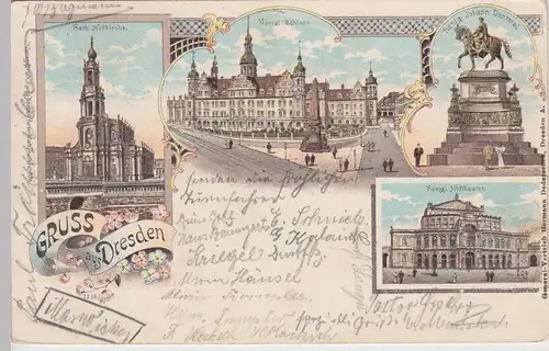 (91053) Künstler AK Gruß aus Dresden, König Johann Denkmal 1906