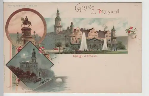 (77663) AK Gruss aus Dresden, König Johann Denkmal, Schloss, Litho um 1900