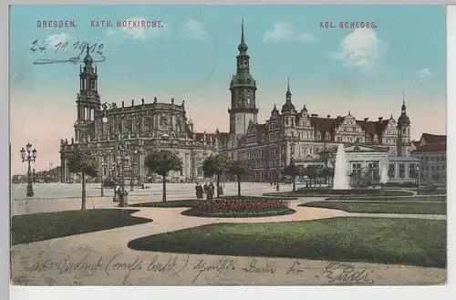 (76307) AK Dresden, Kath. Hofkirche, Schloss, Altstädt. Hauptwache 1912