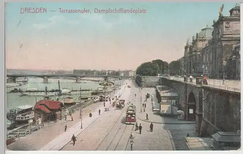 (73698) AK Dresden, Terrassenufer, Dampfschifflandeplatz, vor 1945