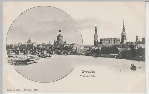 (73695) AK Dresden, Augustusbrücke, Frauenkirche, Hofkirche, bis um 1905