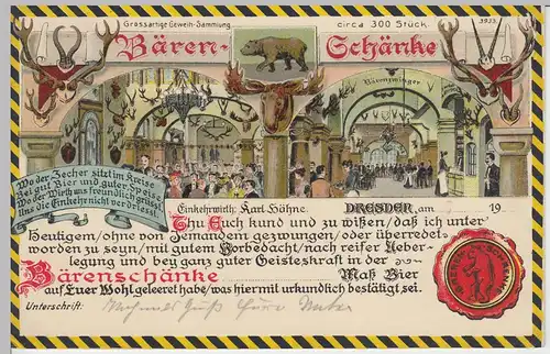 (43130) AK Dresden, Bärenschänke Litho 1913