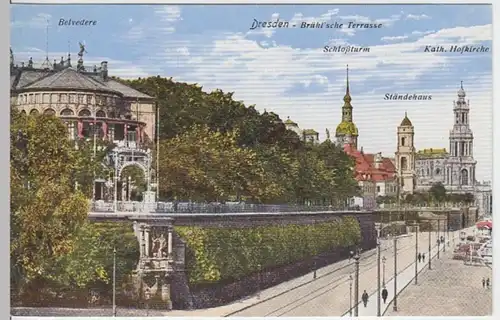 (4241) AK Dresden, Brühlsche Terrasse, Belvedere, Hofkirche, vor 1945