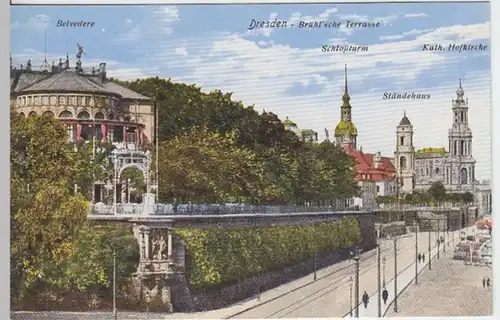 (4236) AK Dresden, Brühlsche Terrasse, Belvedere, Hofkirche, vor 1945