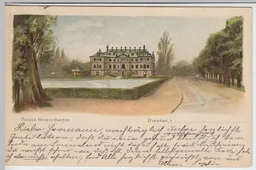 (37720) AK Dresden, Palais Großer Garten, Litho 1906