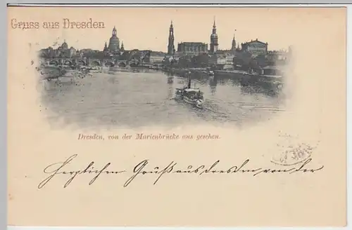 (27158) AK Gruß aus Dresden, Blick von der Marienbrücke 1897