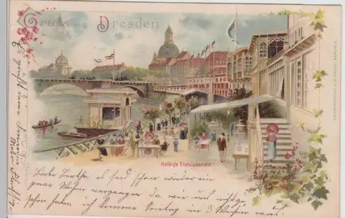 (115861) AK Gruss aus Dresden, Helbigs Etablissement, Litho 1899
