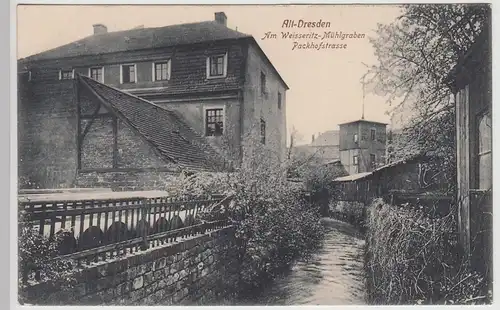 (115849) AK Alt Dresden, Packhofstraße, Weisseritz Mühlgraben um 1910