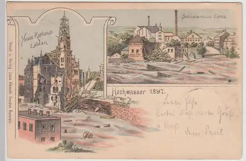(115767) AK Dresden Löbtau u. Cotta, Hochwasser 1897, Litho