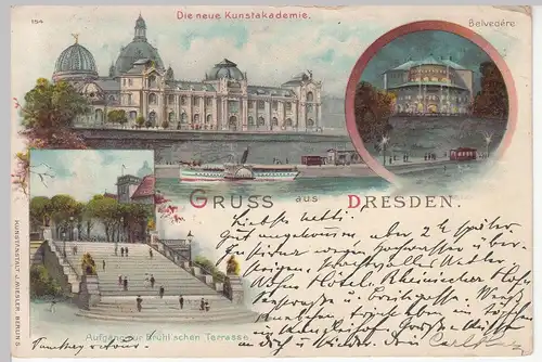 (113235) Künstler AK Gruß aus Dresden, Aufgang Brühlsche Terrasse, 1897