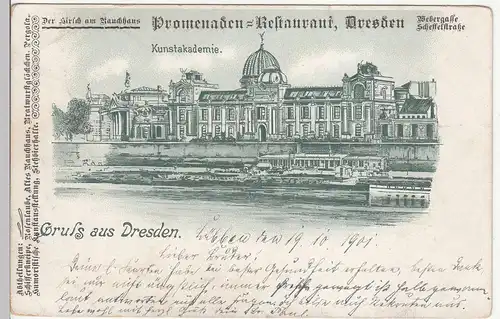 (113228) Künstler AK Gruß aus Dresden, Kunstakademie, Soldatenkarte 1901