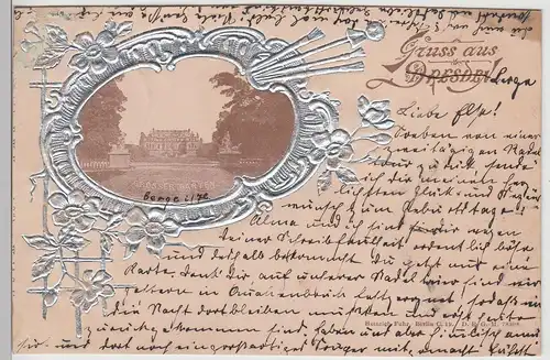 (112930) AK Gruss aus Dresden, Großer Garten, Silber-Prägedruck 1898