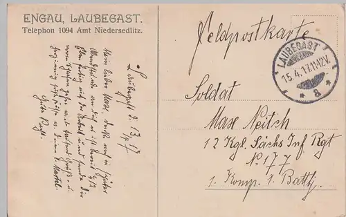 (112005) AK Dresden Laubegast, Gartenlokal Engau 1917