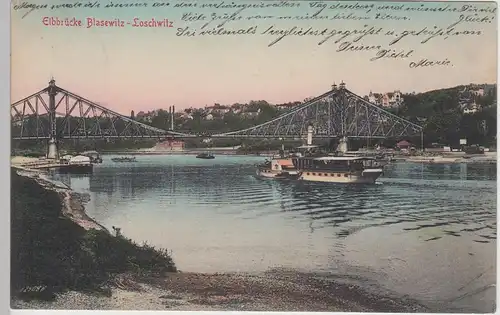 (104526) AK Dresden, Elbbrücke Loschwitz-Blasewitz (Blaues Wunder) 1907