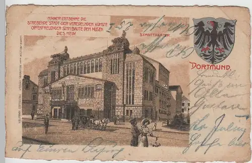 (76678) AK Dortmund, Stadttheater, Wappen i. Silberdruck, 1905