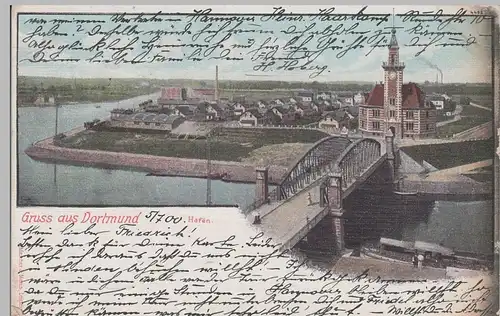 (76676) AK Gruss aus Dortmund, Hafen, 1900