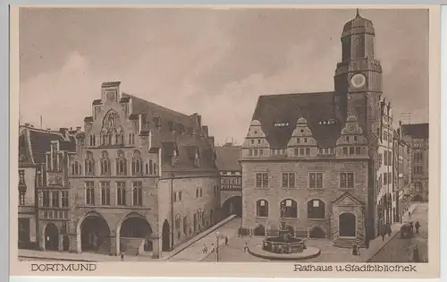 (74636) AK Dortmund, Rathaus und Stadtbibliothek, vor 1945