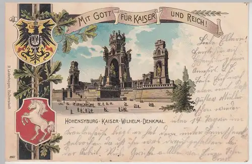 (108805) Künstler AK Dortmund, Hohensyburg, Kaiser Wilhelm Denkmal, Wappen, Bahn