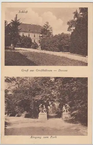(112804) AK Dessau Großkühnau, Schloss u. Eingang z. Park 1931