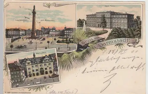 (85299) AK Gruss aus Darmstadt, Mehrbild Litho 1900