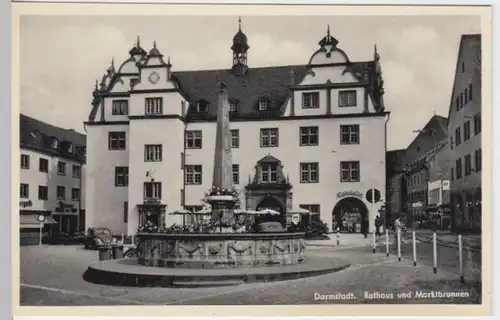 (8168) AK Darmstadt, Rathaus, Marktbrunnen, nach 1945