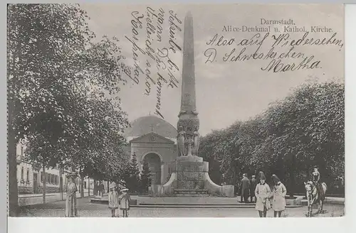 (78944) AK Darmstadt, Alice-Denkmal u. Katholische Kirche, 1912