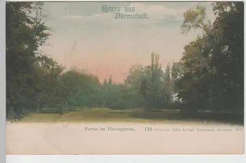 (76143) AK Gruß aus Darmstadt, Partie im Herrngarten, um 1900