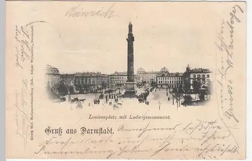 (113167) AK Gruß aus Darmstadt, Luisenplatz, Ludwigsmonument 1897