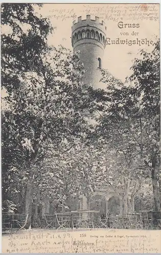 (112808) AK Gruss von der Ludwigshöhe (Darmstadt), Aussichtsturm 1899