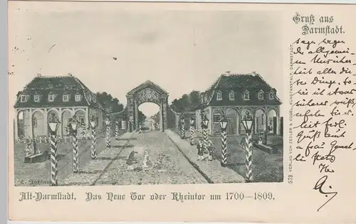 (112169) Künstler AK Gruß aus Darmstadt, Neues Tor, Rheintor, gelaufen 1916