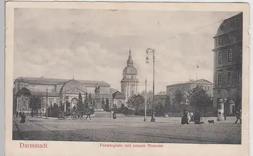 (110036) AK Darmstadt, Paradeplatz, neues Museum, Litfaßsäule 1906