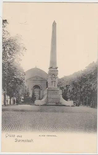 (107044) AK Gruß aus Darmstadt, Alice Denkmal, Kirche St. Ludwig, um 1906