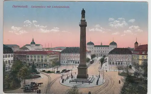 (104412) AK Darmstadt, Luisenplatz mit Ludwigssäule, 1910/20er