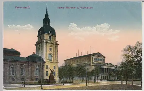 (101296) AK Darmstadt, Neues Museum, Hoftheater, bis 1919