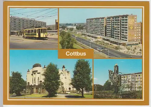 (96193) AK Cottbus, Mehrbildkarte m. alter Straßenbahn, 1988
