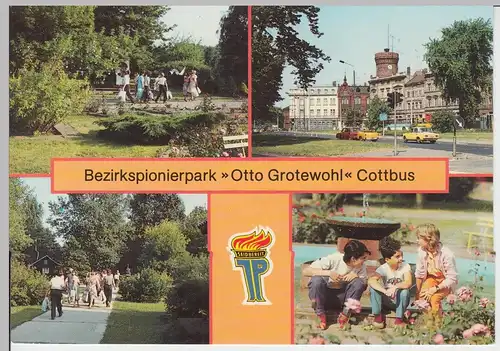 (96184) AK Cottbus, Pionierpark -Otto Grotewohl- Mehrbildkarte, 1988