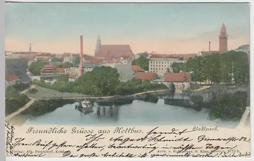 (27453) AK Grüße aus Cottbus, Stadtansicht, Oberkirche, Stadtpark 1900