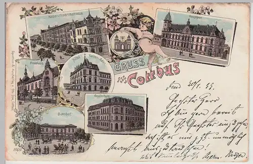 (114848) AK Gruss aus Cottbus, Mehrbild Litho 1899