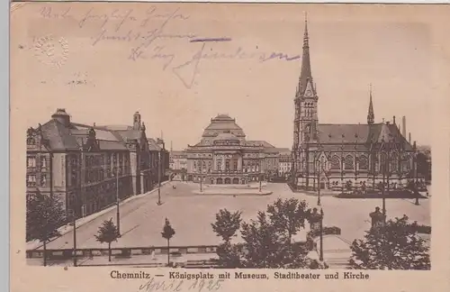 (92647) AK Chemnitz, Königsplatz m. Museum, Stadttheater u. Kirche 1925